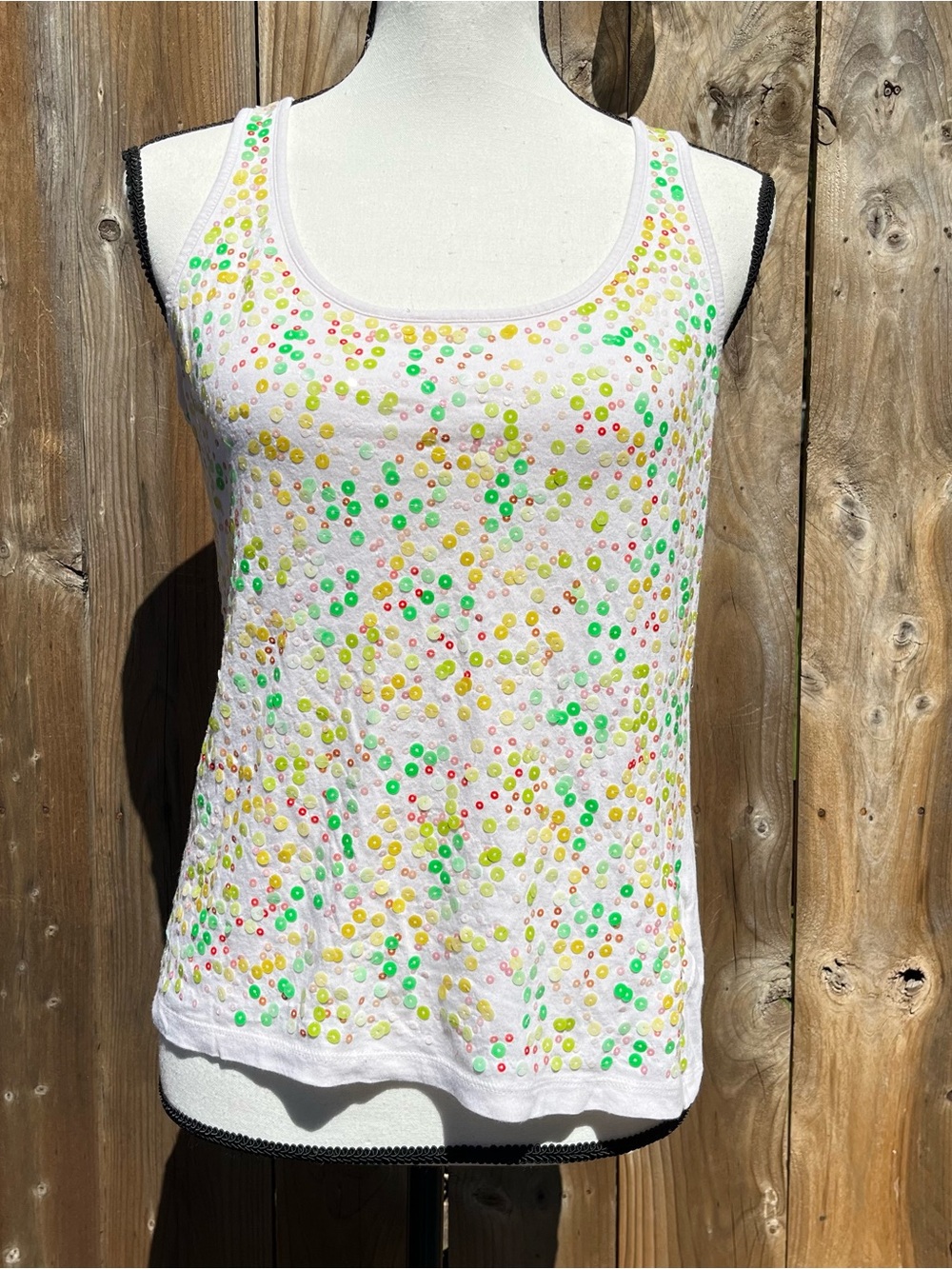 Y2K Banana Republic White Sequin Scoop Neck Fairycore Tank Top